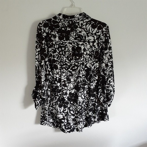 studio works shirt black white tunic top 2x floral knit top career office xxl - Picture 6 of 6